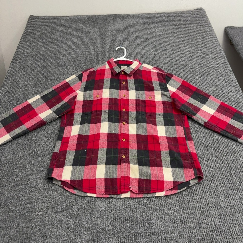 J Crew Shirt Mens XL Red Cotton Flannel Slim Fit Plaid Button Down Casual
